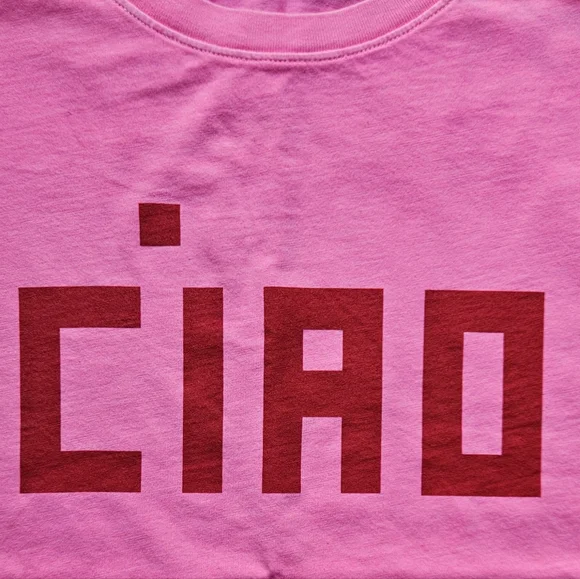 Clare V Hot Pink T-Shirt with Red 'CIAO' Print - Picture 3 of 6